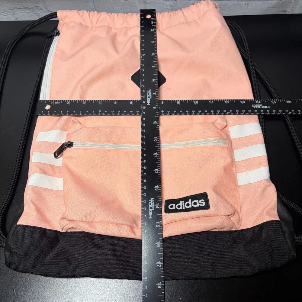 Adidas Drawstring Sackpack Peach Pink Black 3-Stripe Gym Bag 976595-D